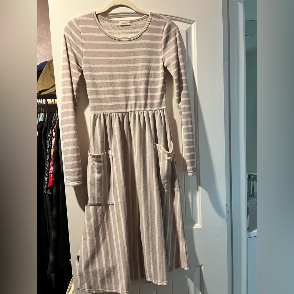 Striped Long Sleeve Dress with Pockets